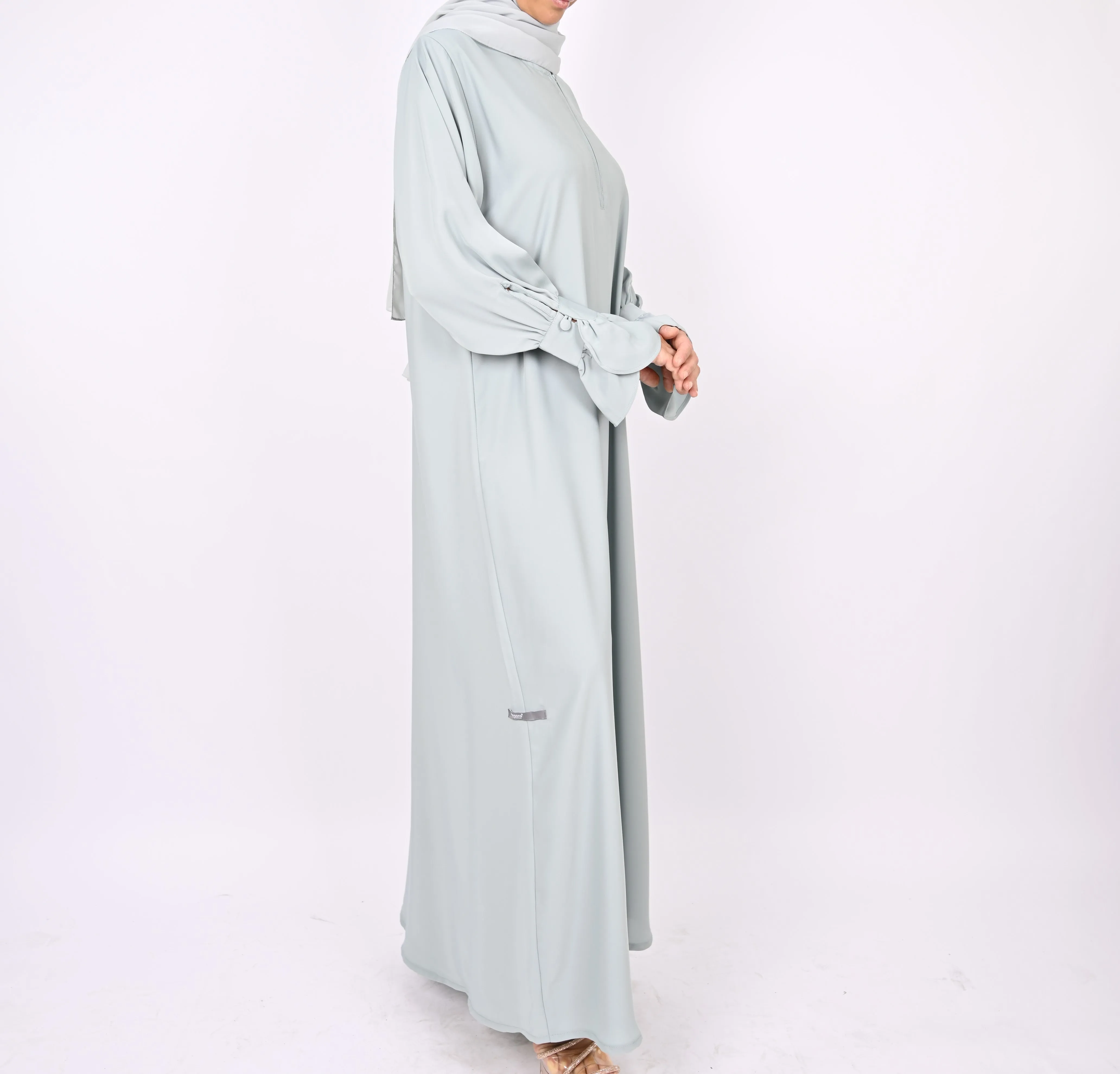 Turkish Style Abaya With Frill Cuffs - Mint
