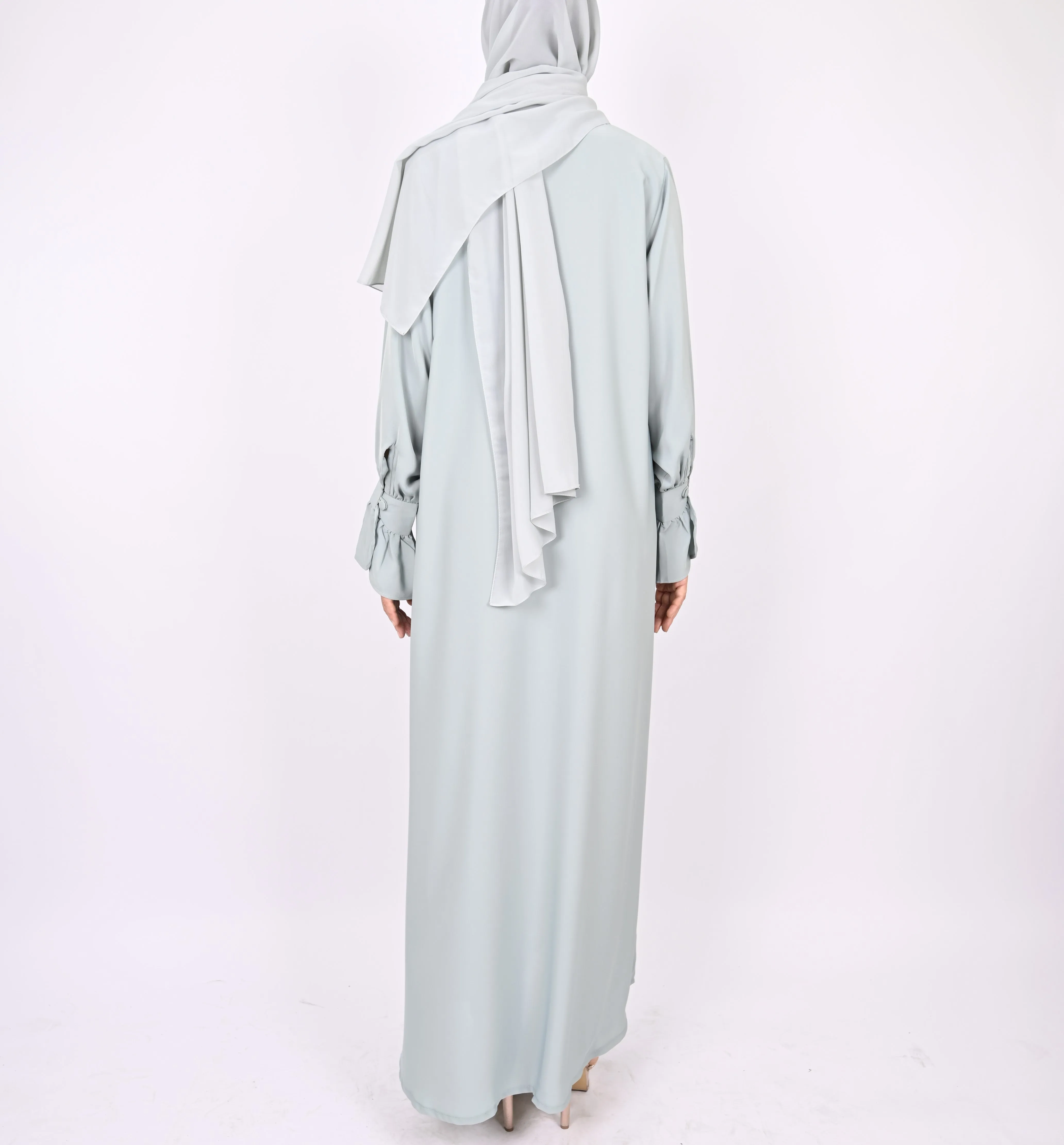 Turkish Style Abaya With Frill Cuffs - Mint
