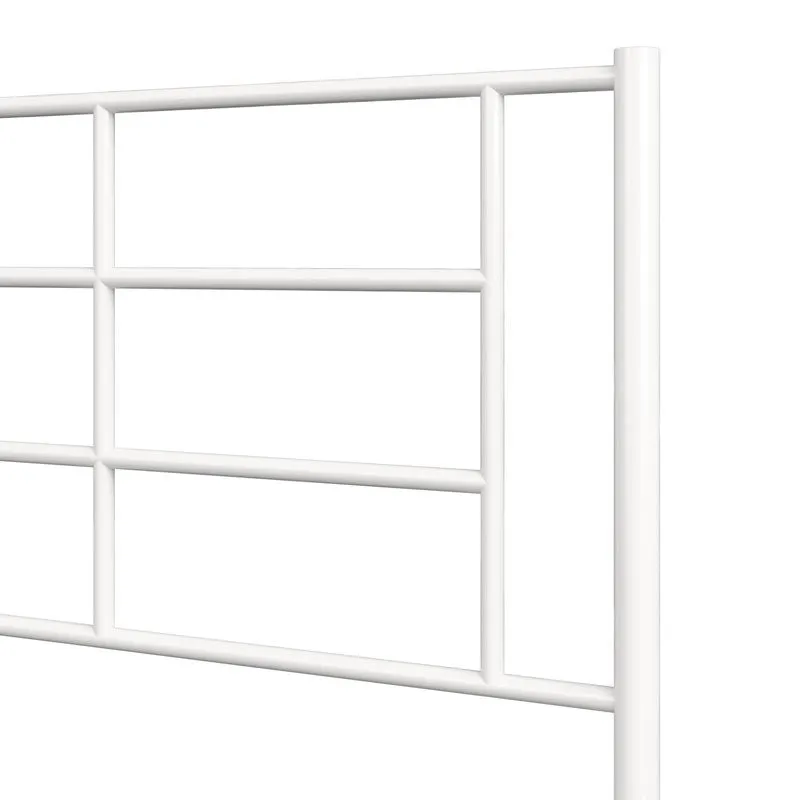 Twin Size Modern White Metal Platform Bed with Geometric Headboard