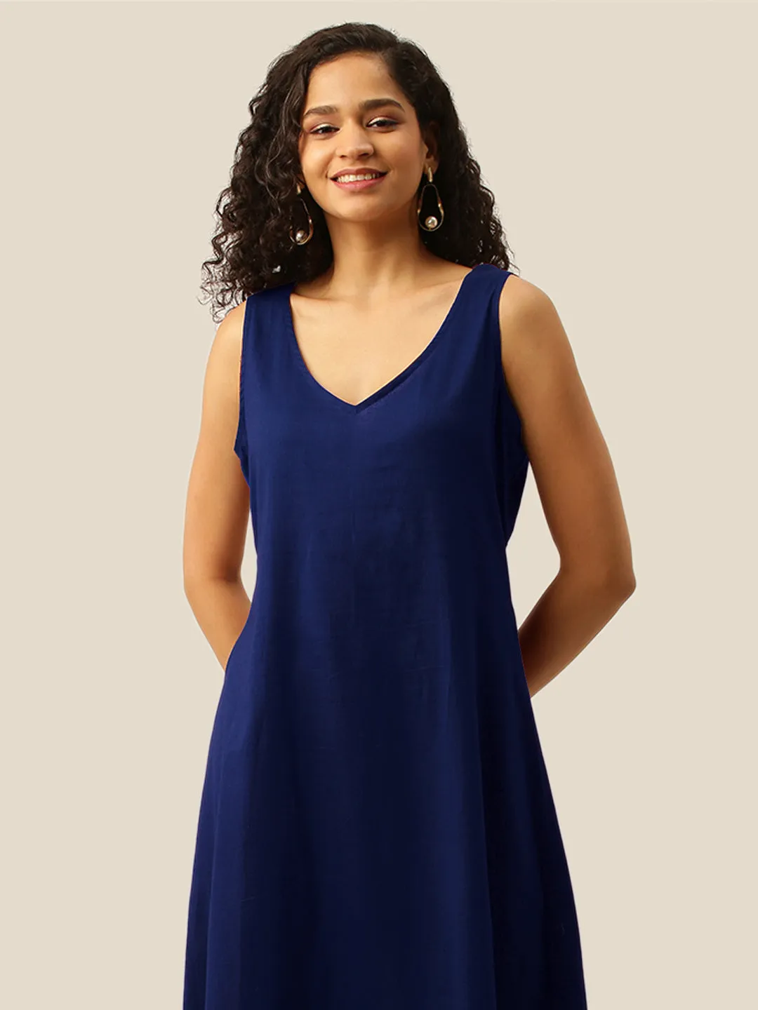 V neck Georgette All Over Geometrical Print Blue Loose fit Kaftan Set For Women - ZOLA
