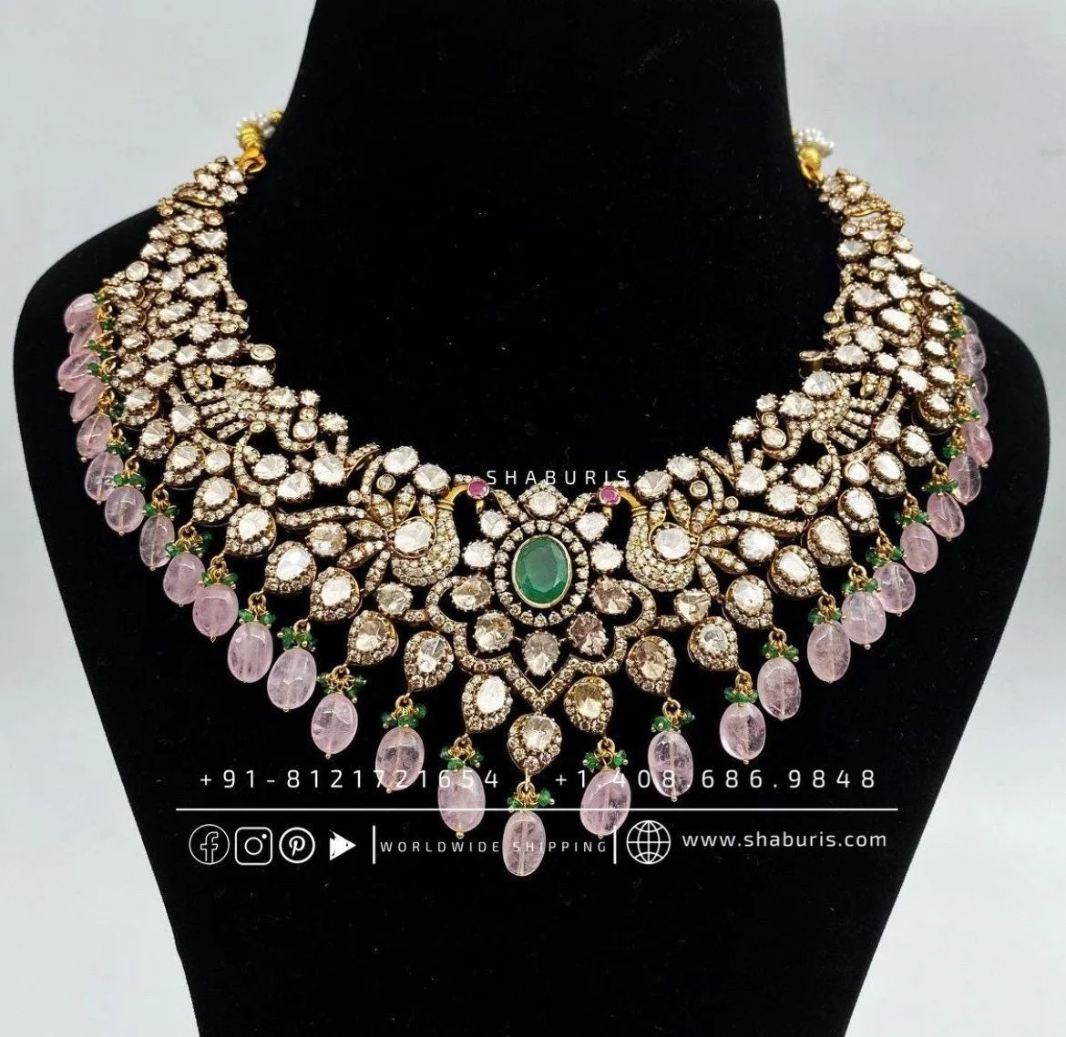 Victorian necklace diamond necklace rubies emeralds bridal diamond necklace indian jewelry designs silver jewelry wedding jewelry - SHABURIS