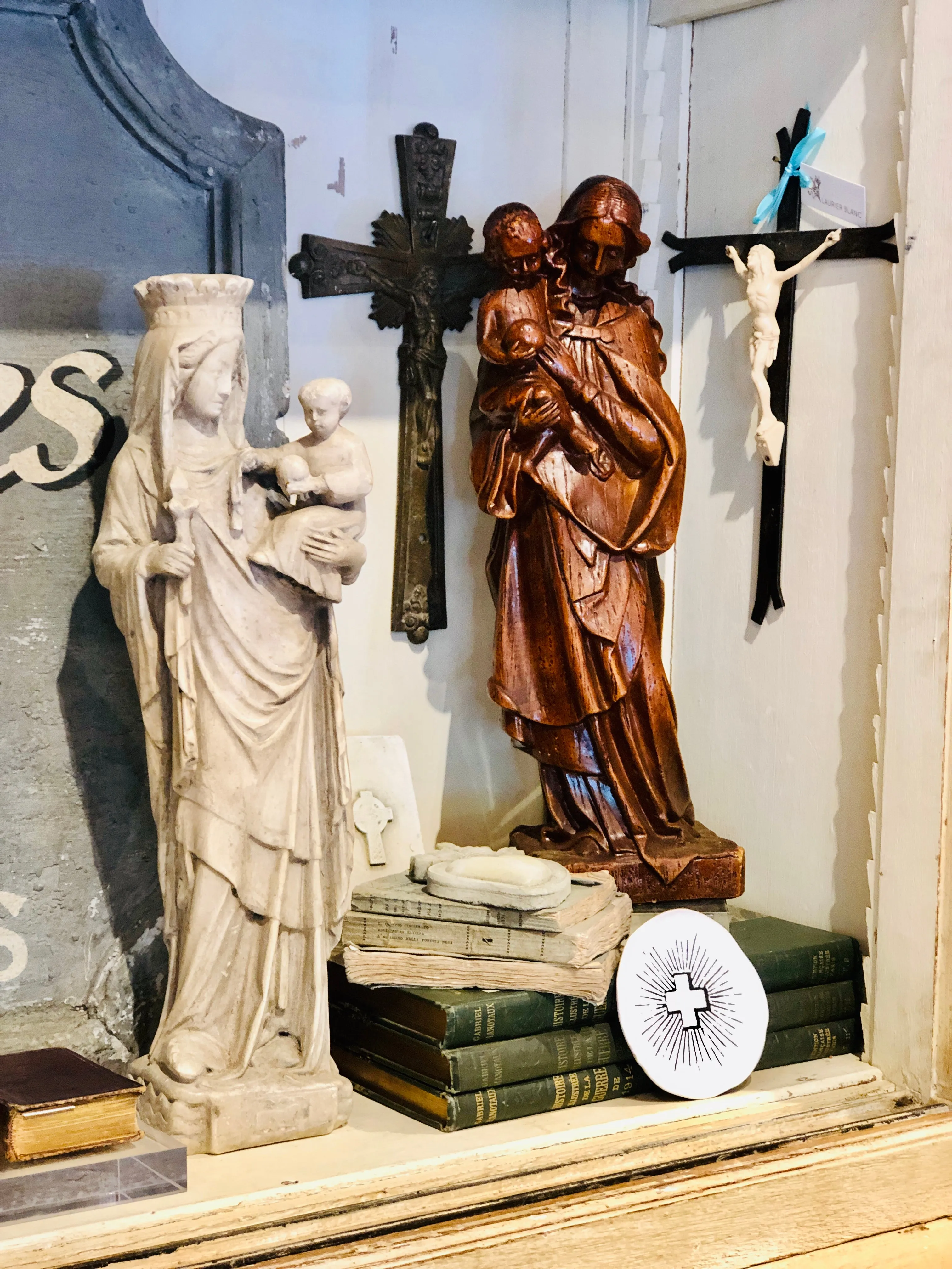 Vintage 1920s Belgian Earthenware Holy Mother Statue