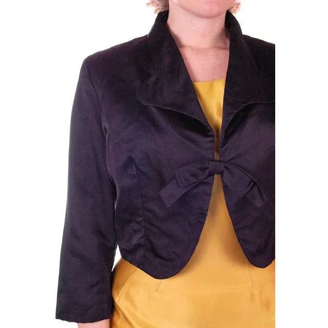 Vintage Black Satin Short Evening Jacket Mary Agnes 1950 41" Bust Small