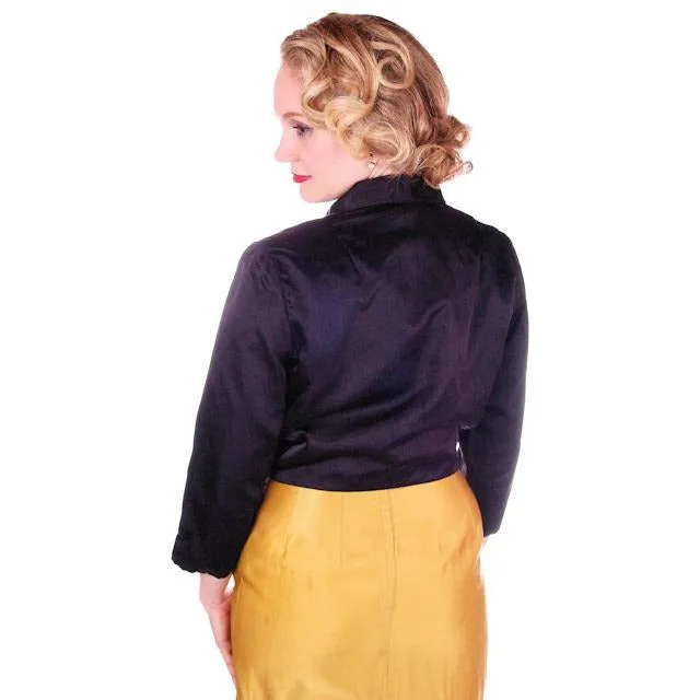 Vintage Black Satin Short Evening Jacket Mary Agnes 1950 41" Bust Small
