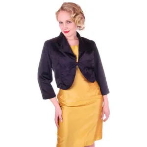 Vintage Black Satin Short Evening Jacket Mary Agnes 1950 41" Bust Small