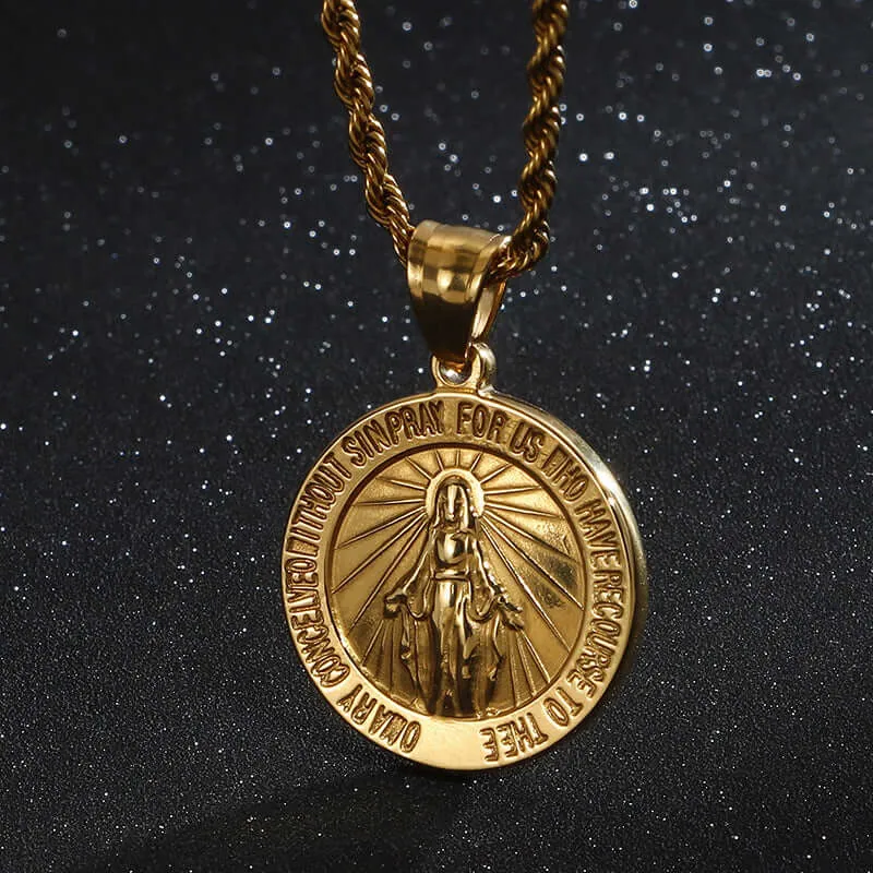 Vintage Commemorative Coin Alphabet Virgin Mary Virgencita Necklace