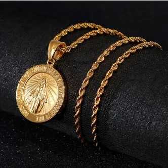 Vintage Commemorative Coin Alphabet Virgin Mary Virgencita Necklace