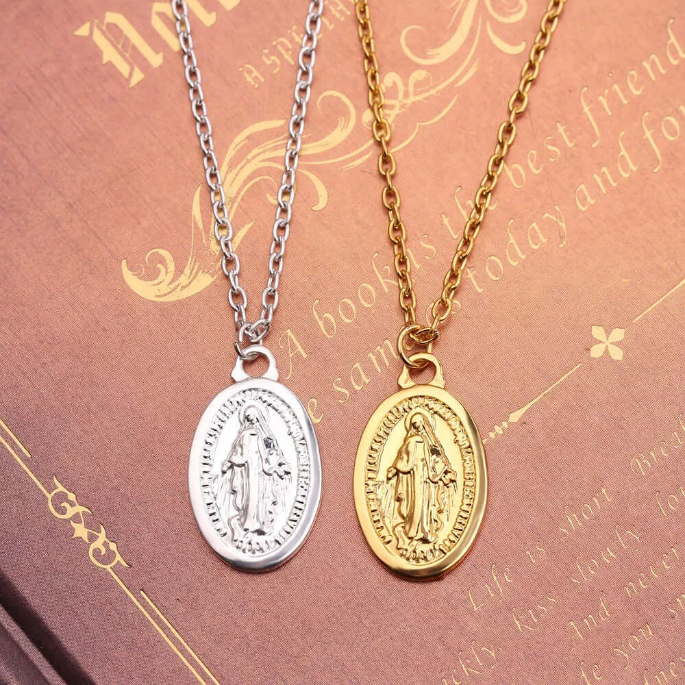 Vintage Gold & Silver Virgin Mary Charm Chain Virgencita Necklace