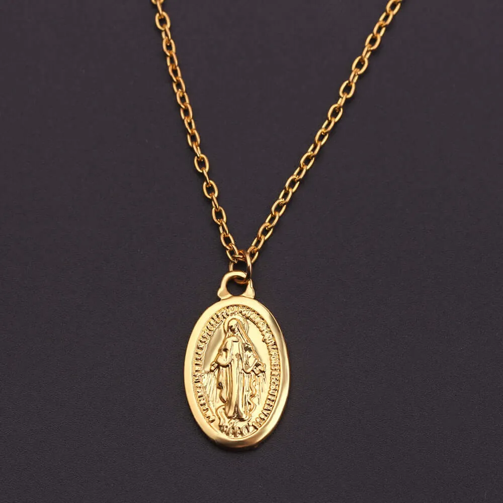Vintage Gold & Silver Virgin Mary Charm Chain Virgencita Necklace