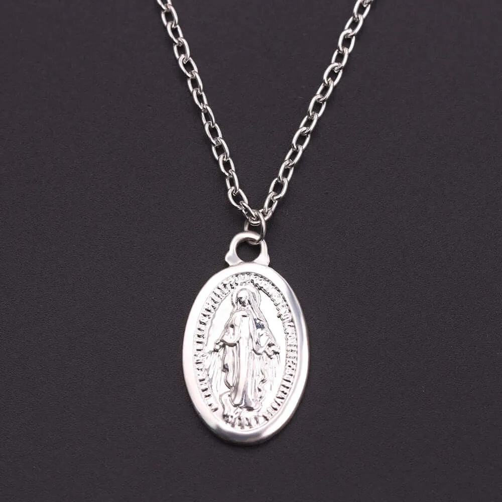 Vintage Gold & Silver Virgin Mary Charm Chain Virgencita Necklace