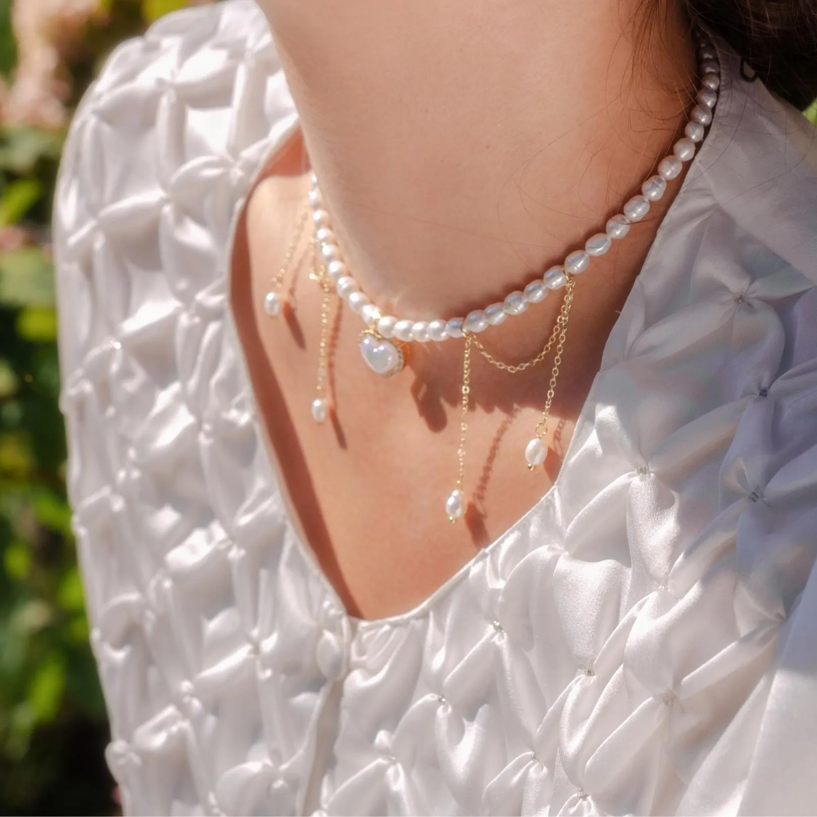 Vintage Heart Pearl Choker - Jane