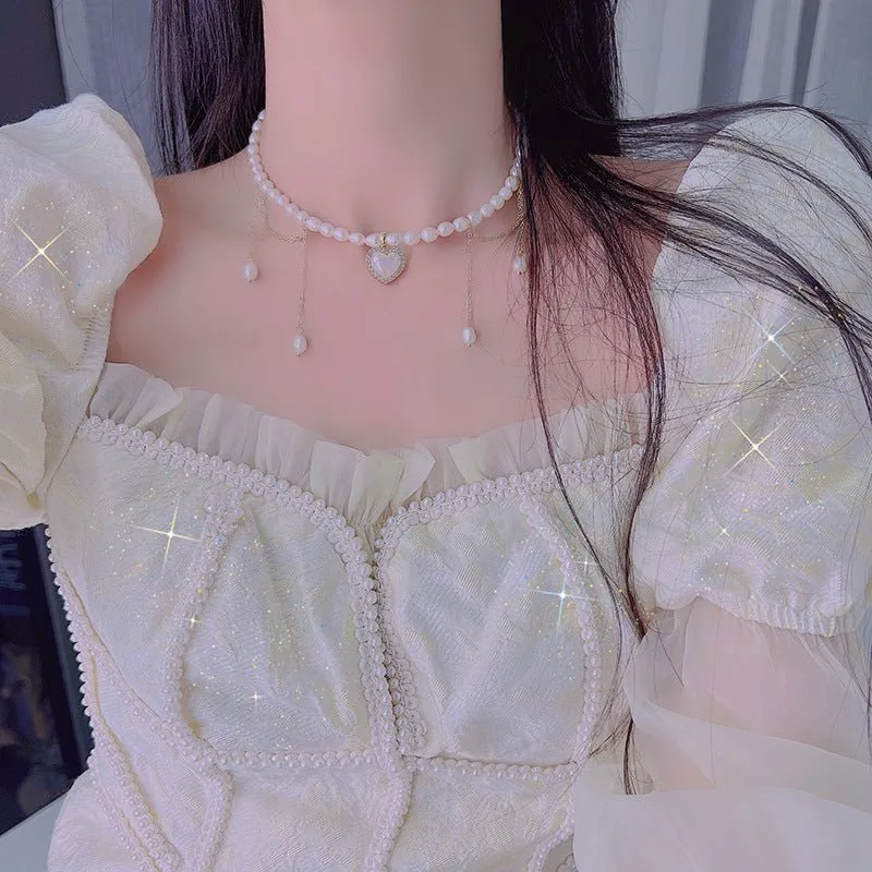 Vintage Heart Pearl Choker - Jane
