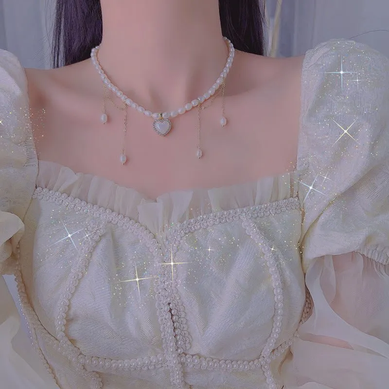 Vintage Heart Pearl Choker - Jane