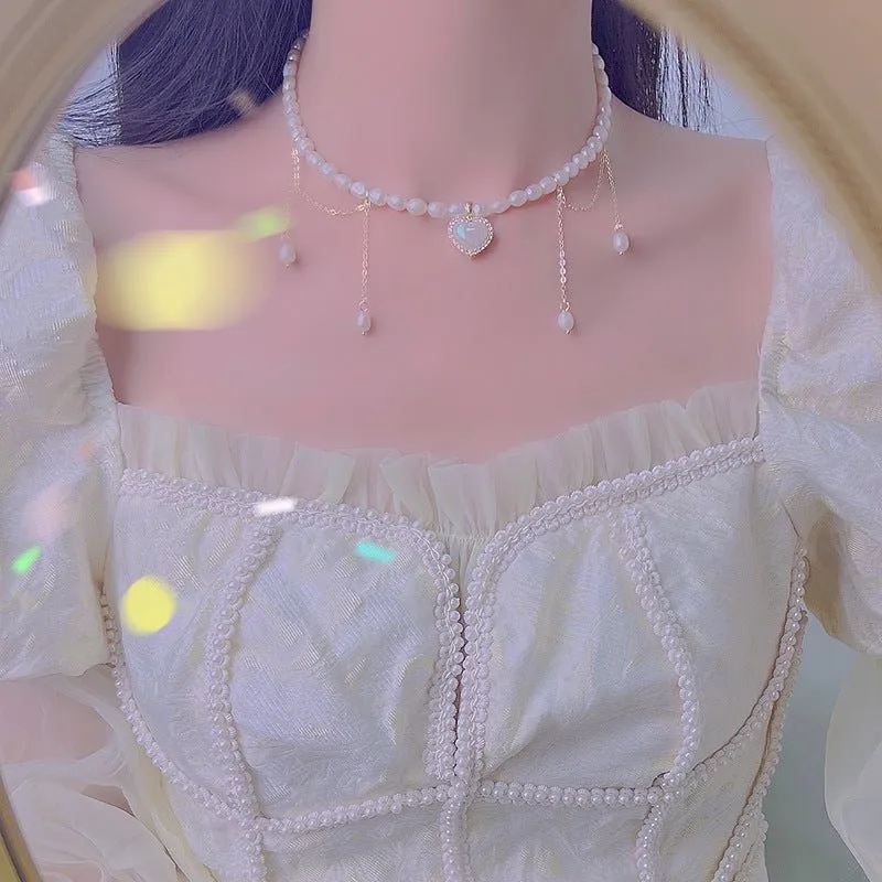 Vintage Heart Pearl Choker - Jane