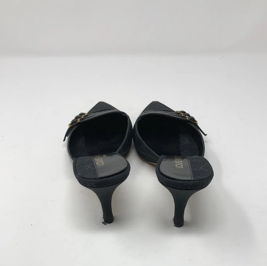 VINTAGE: Louis Vuitton Black Closed Toe Fabric Monogram Mule