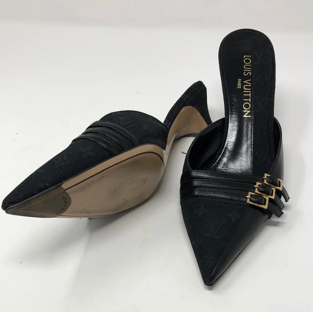 VINTAGE: Louis Vuitton Black Closed Toe Fabric Monogram Mule