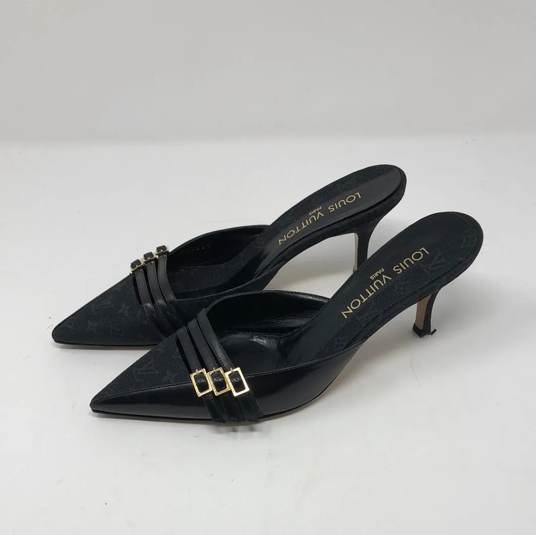 VINTAGE: Louis Vuitton Black Closed Toe Fabric Monogram Mule