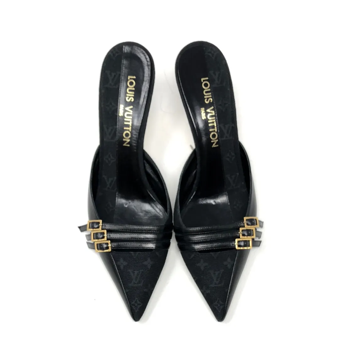 VINTAGE: Louis Vuitton Black Closed Toe Fabric Monogram Mule
