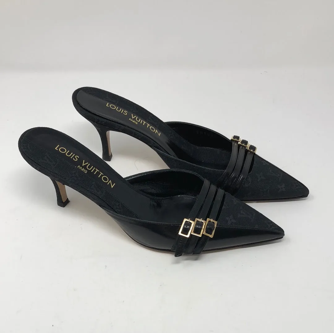 VINTAGE: Louis Vuitton Black Closed Toe Fabric Monogram Mule