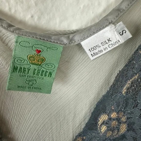 Vintage Mary Green Silk Sheer Mesh &amp; Lace Fairy Slip Dress Nightie Small Grey