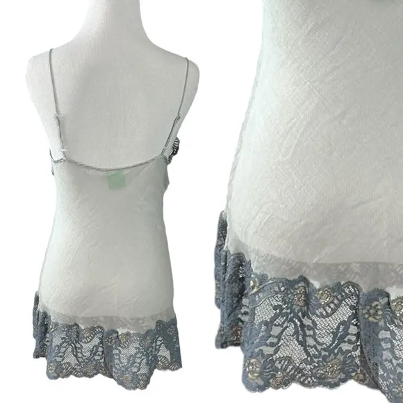 Vintage Mary Green Silk Sheer Mesh &amp; Lace Fairy Slip Dress Nightie Small Grey