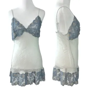 Vintage Mary Green Silk Sheer Mesh &amp; Lace Fairy Slip Dress Nightie Small Grey