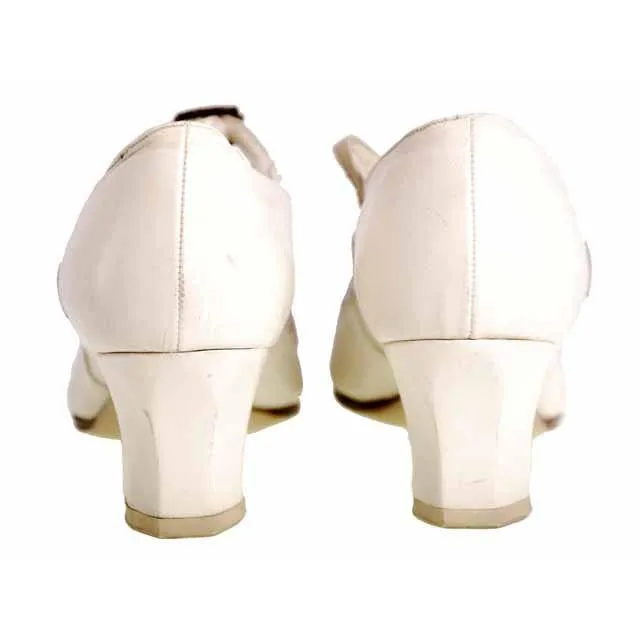 Vintage Mary Jane Shoe Ties 1920's Unique WOmens  Sz 5B NIB Brown Bilt Ivory