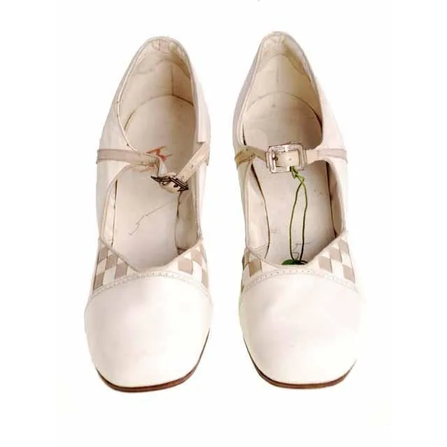Vintage Mary Jane Shoe Ties 1920's Unique WOmens  Sz 5B NIB Brown Bilt Ivory