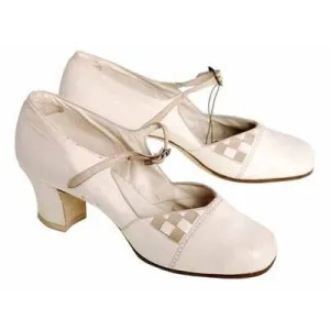 Vintage Mary Jane Shoe Ties 1920's Unique WOmens  Sz 5B NIB Brown Bilt Ivory