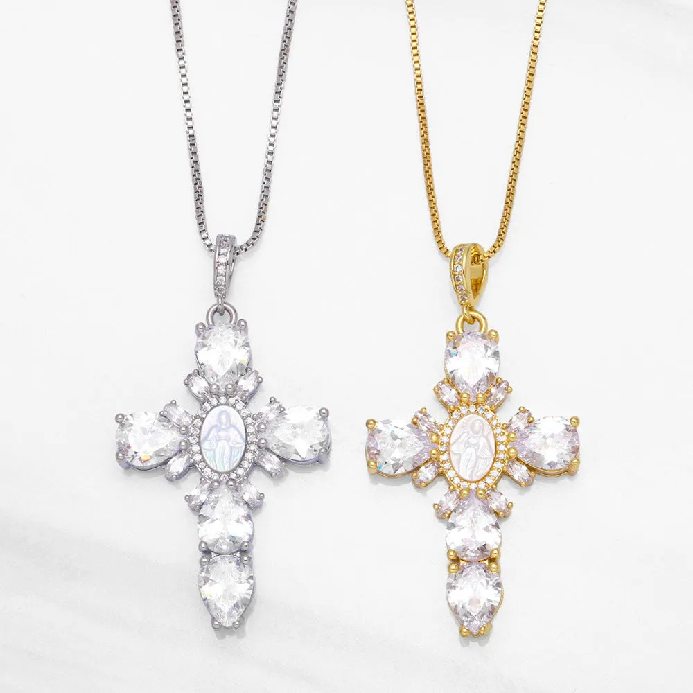 Vintage Religious Virgin Mary Cross Virgencita Necklace
