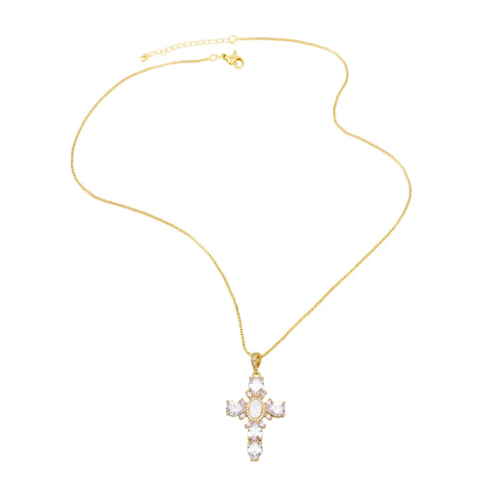 Vintage Religious Virgin Mary Cross Virgencita Necklace