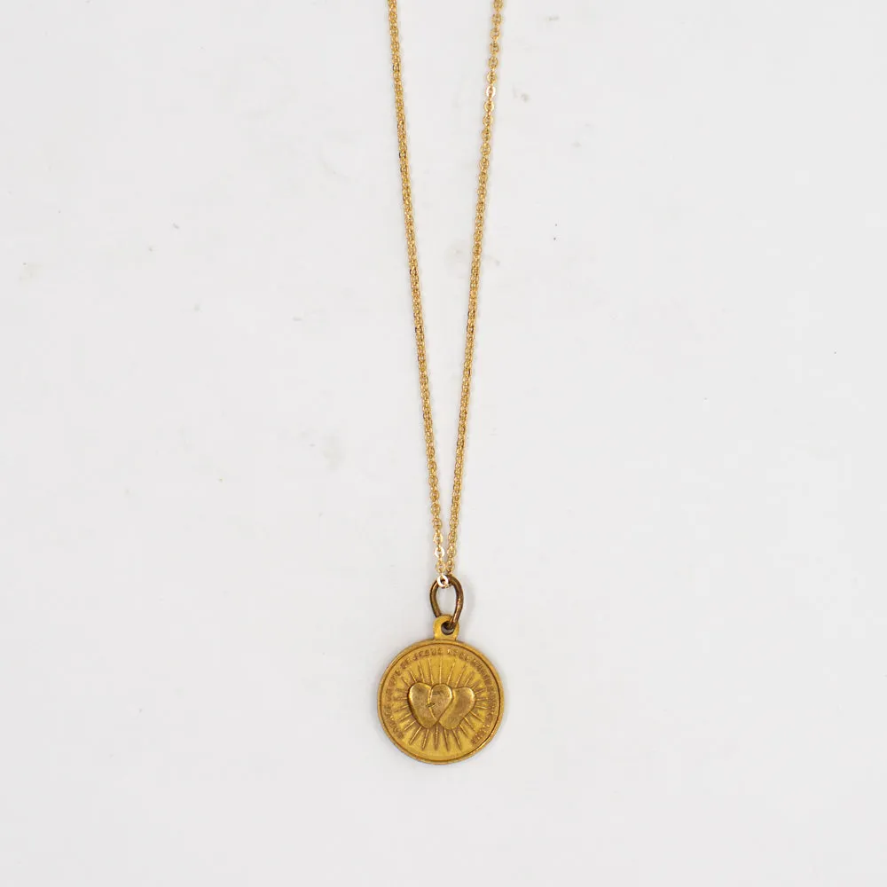 Vintage Saint Medal Sacred Heart of Jesus and Mary v236