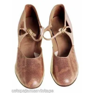 Vintage Shoes Tan/Snakeskin Leather Heel 1920s WALK OVER NIB#8 EU 36 US 6 N