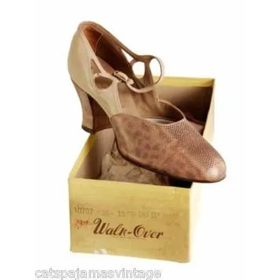 Vintage Shoes Tan/Snakeskin Leather Heel 1920s WALK OVER NIB#8 EU 36 US 6 N