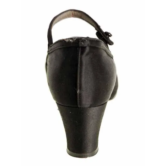 Vintage Single Mary Jane Shoe for Display or Design Black Silk Satin Heel NWOT