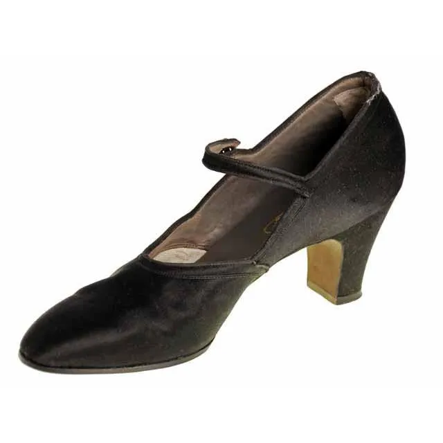 Vintage Single Mary Jane Shoe for Display or Design Black Silk Satin Heel NWOT