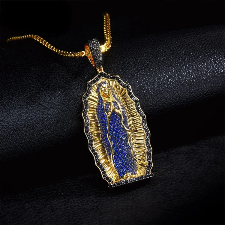 Vintage Virgin Mary Cubic Zircon Prayer Religious Virgencita Necklace
