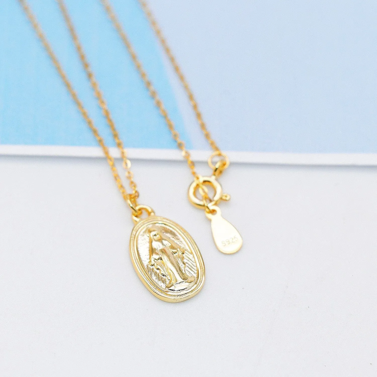 Vintage Virgin Mary Gold Virgencita Necklace