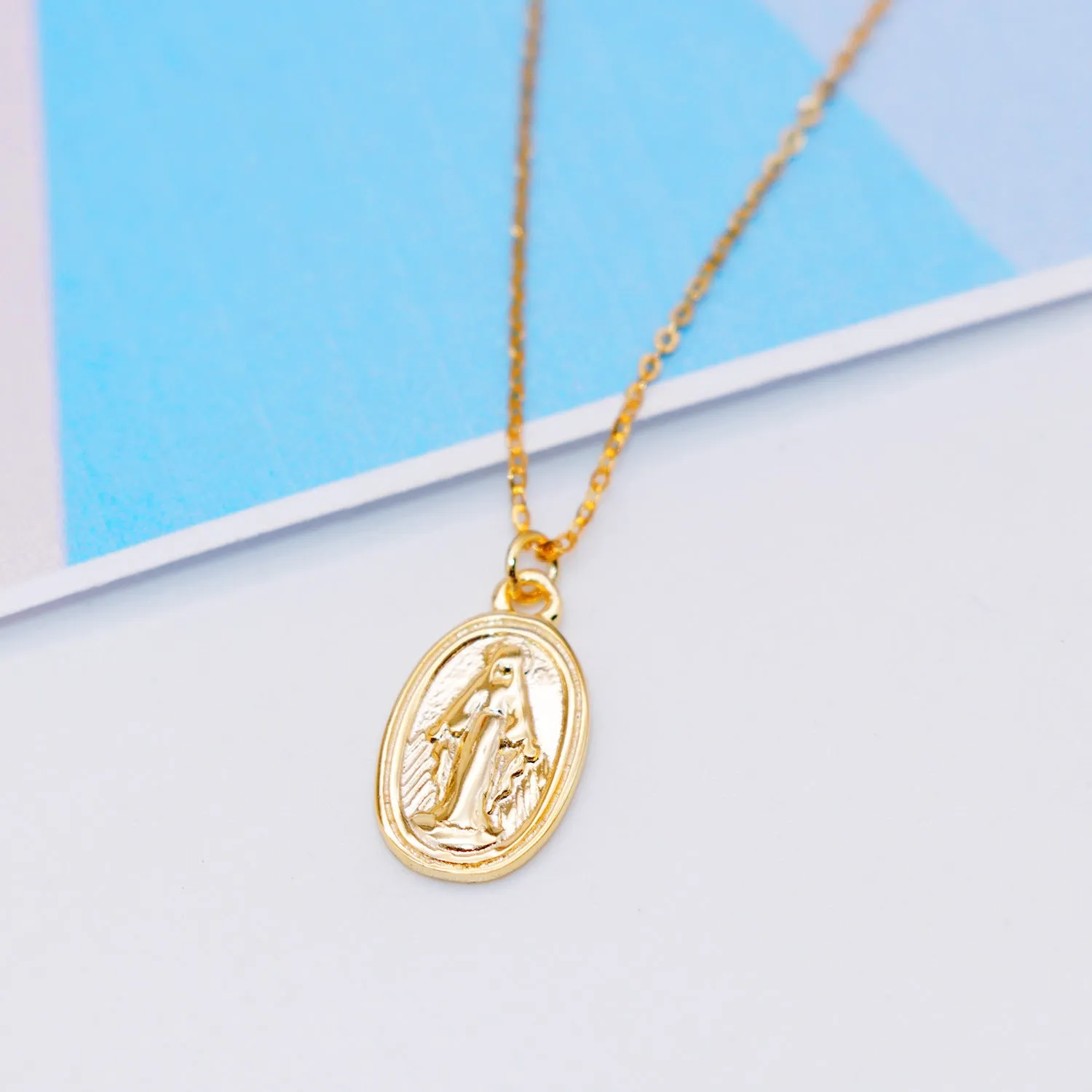 Vintage Virgin Mary Gold Virgencita Necklace
