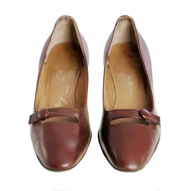 Vintage Womens Brown Leather Shoes Roger Vivier 1960s 9AA Box