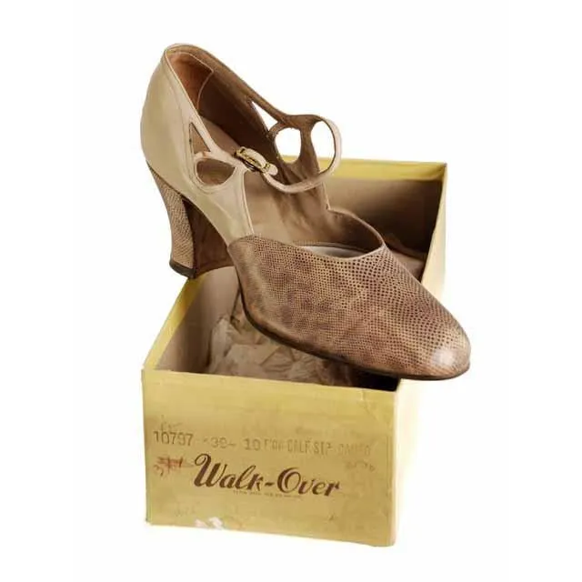 Vintage Womens Shoes Tan/Snakeskin Leather Heel 1920s WALK OVER  Eu 37 US Ladies 6.5