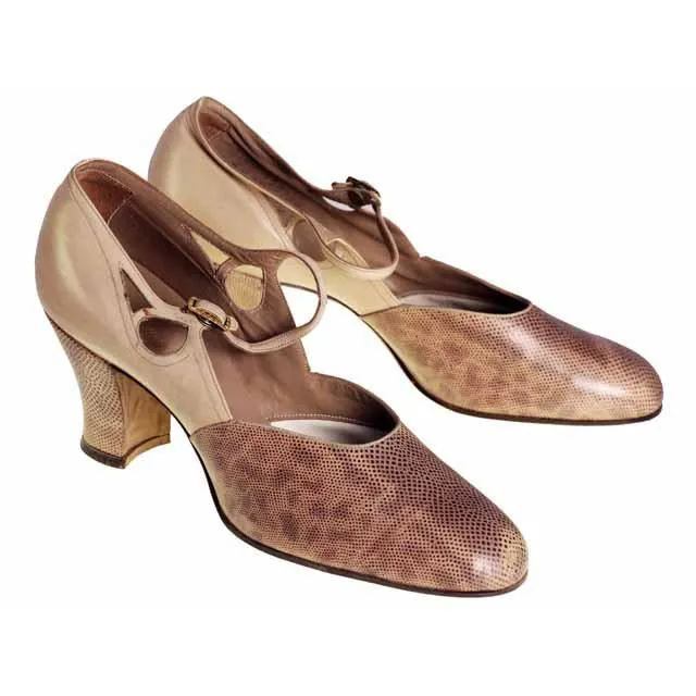 Vintage Womens Shoes Tan/Snakeskin Leather Heel 1920s WALK OVER  Eu 37 US Ladies 6.5