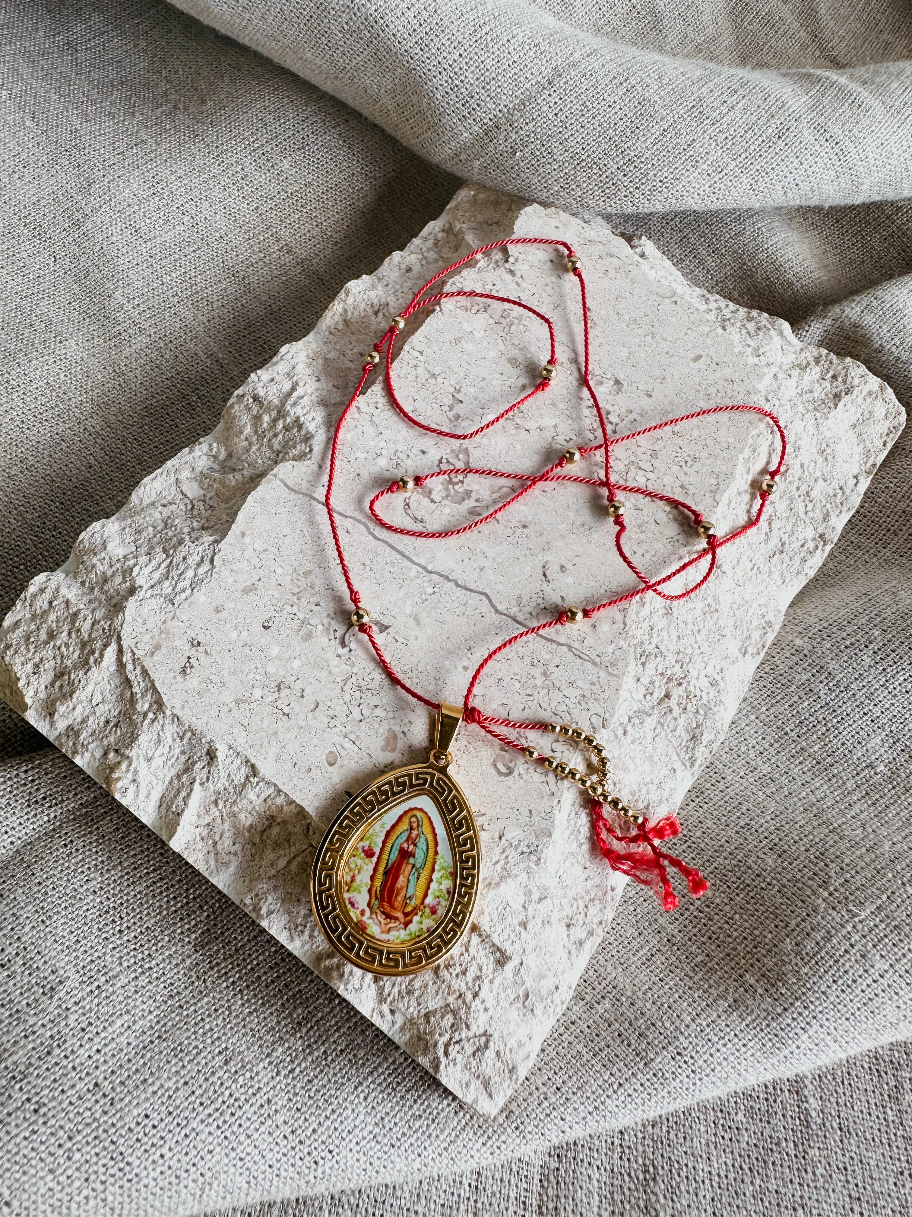 Virgin Mary on Silk Necklace