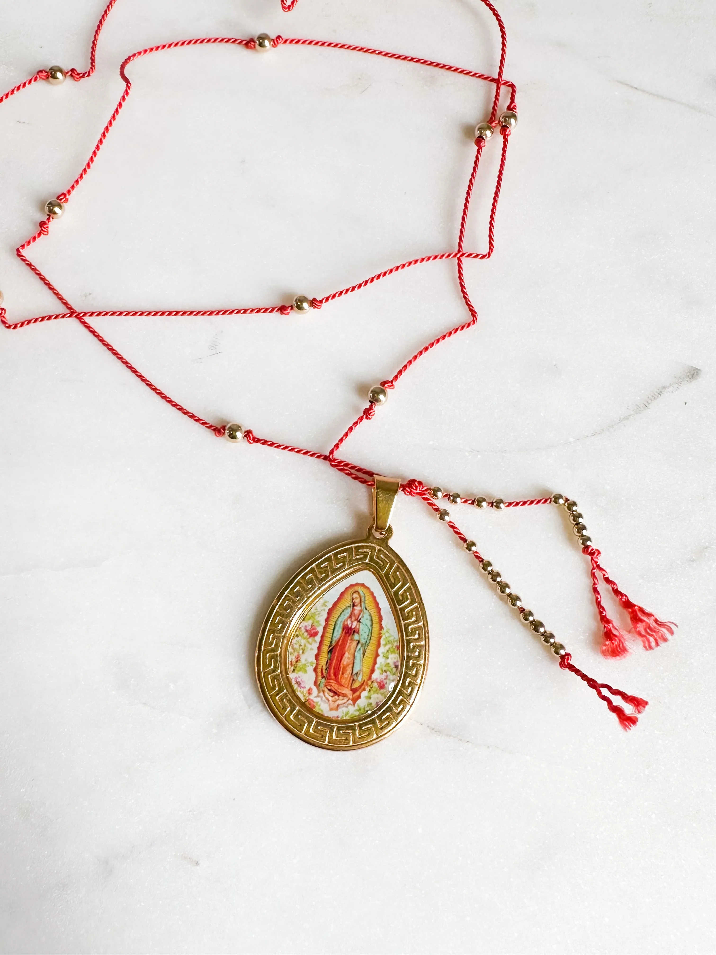 Virgin Mary on Silk Necklace