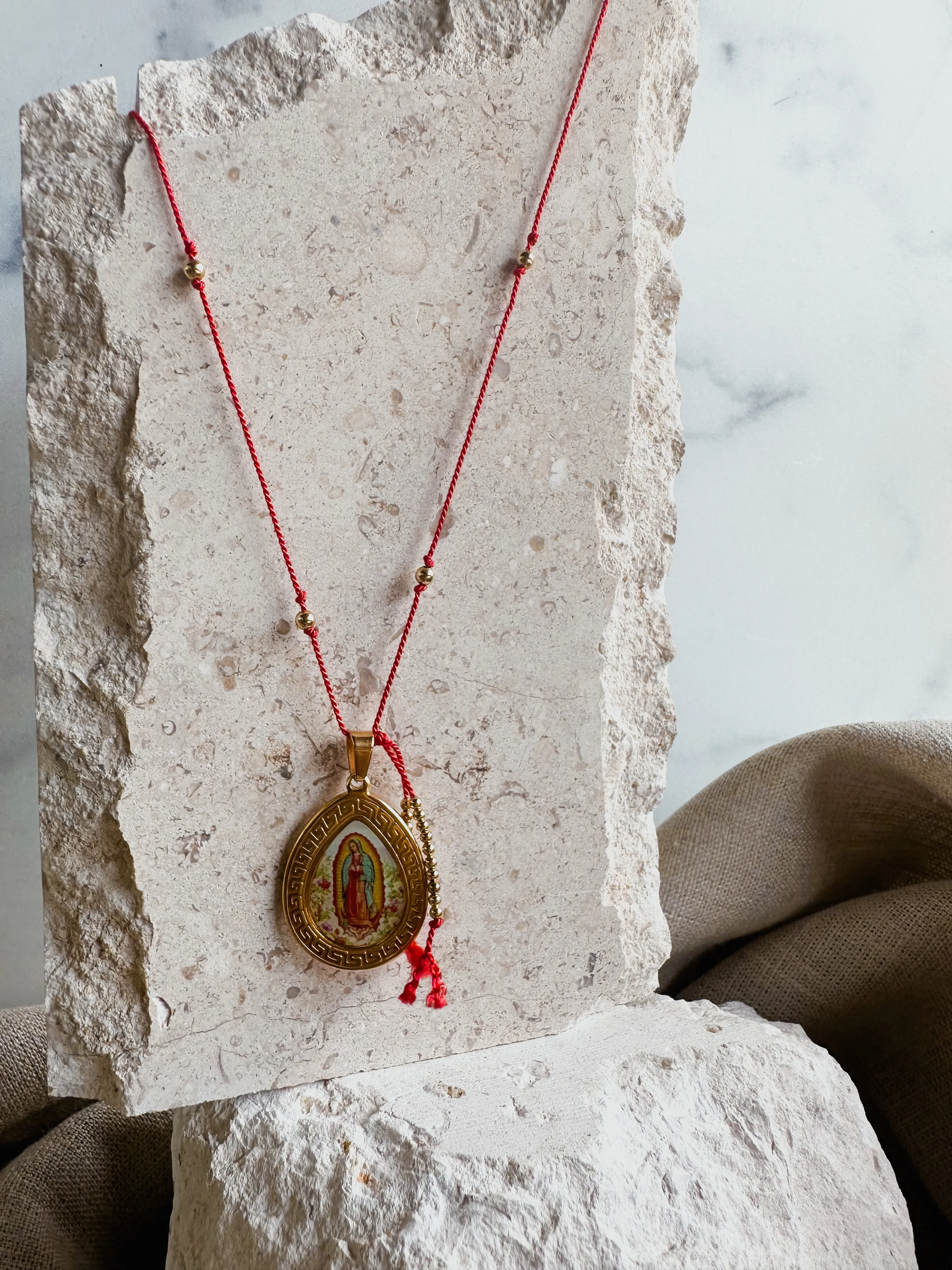 Virgin Mary on Silk Necklace