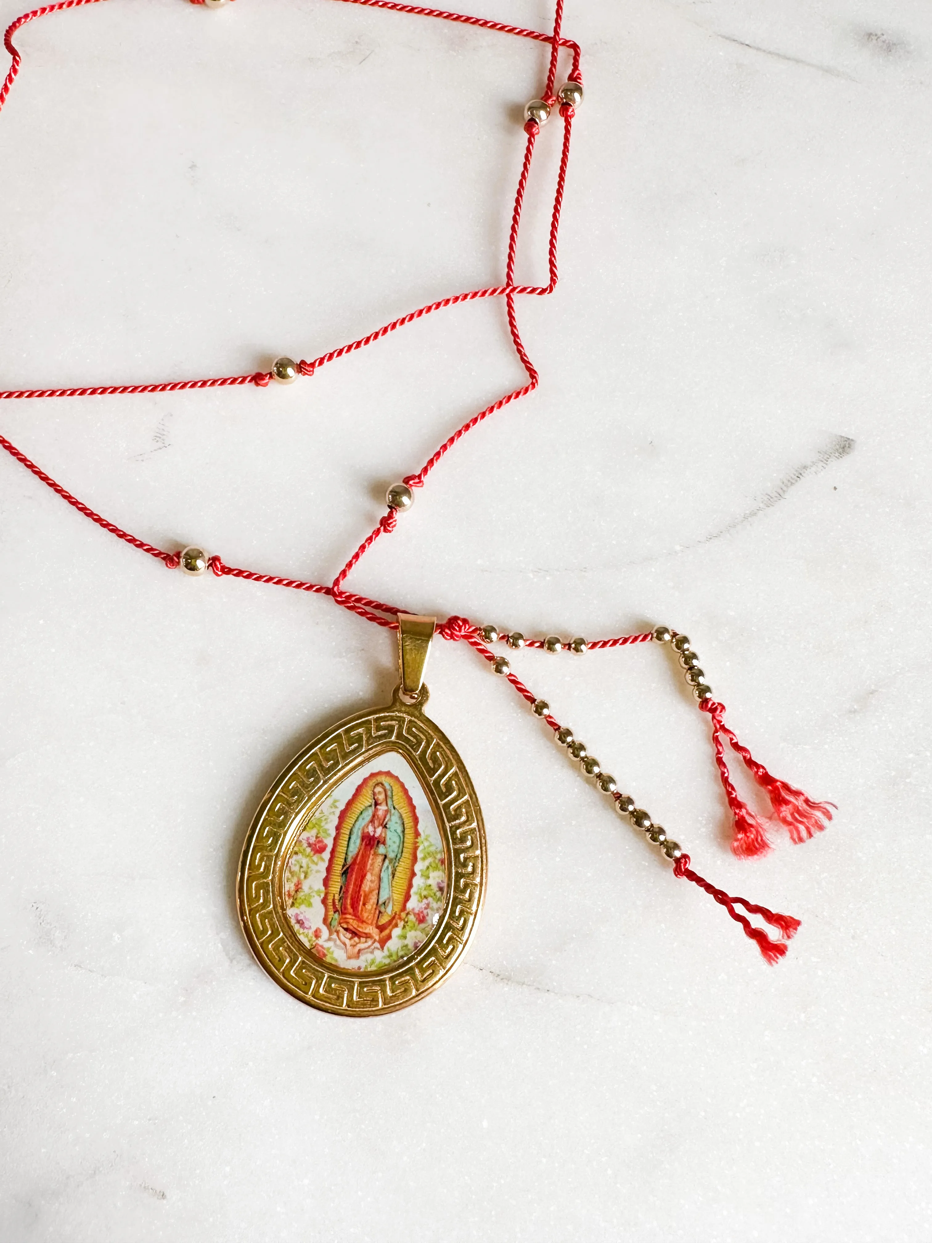 Virgin Mary on Silk Necklace