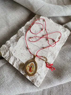 Virgin Mary on Silk Necklace