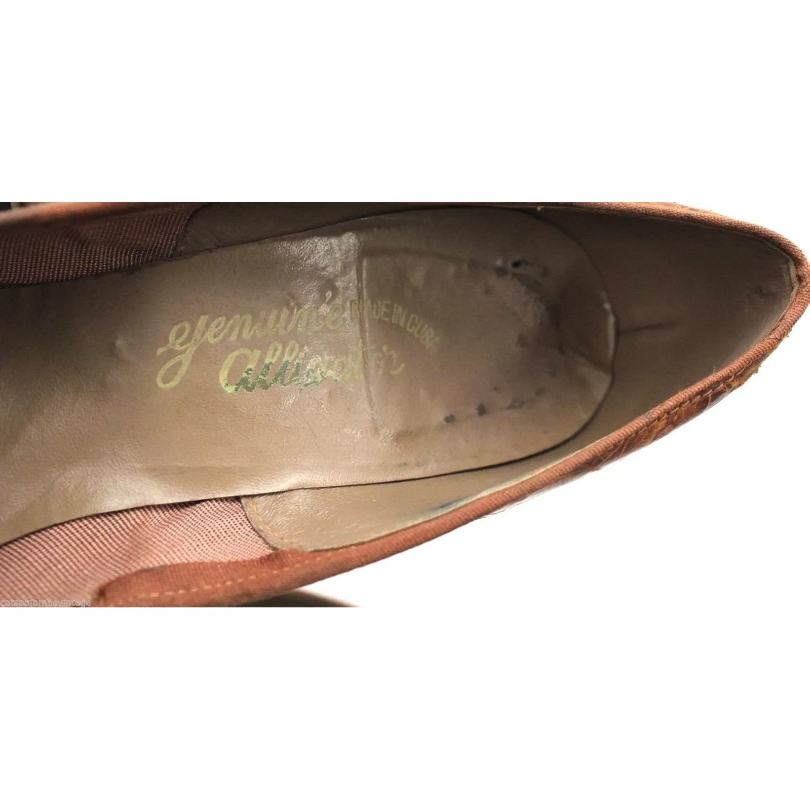 VTG LT Brown Alligator Bump Toe High Heel Pumps Size 4B 1950s Great Shape