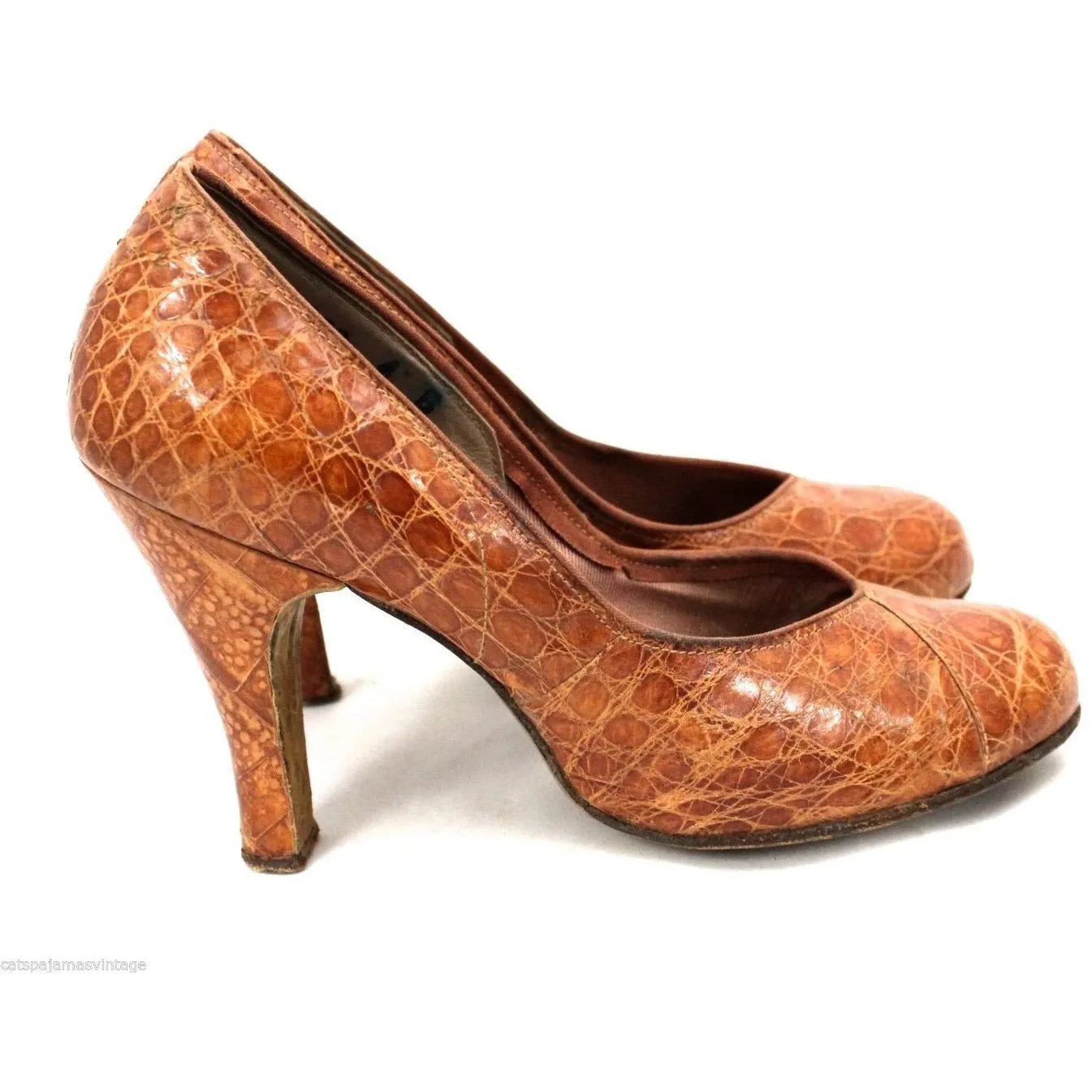VTG LT Brown Alligator Bump Toe High Heel Pumps Size 4B 1950s Great Shape