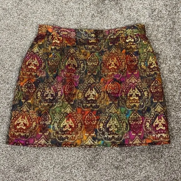 VTG Mary McFadden Collection Sz 10 Wool Blend Mini Skirt Metallic Artsy Lined